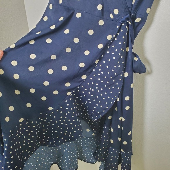 Summersalt The Wrap Navy Blue & Cream Polka Dot Short Sleeve Midi Dress Size 8 - Picture 8 of 11